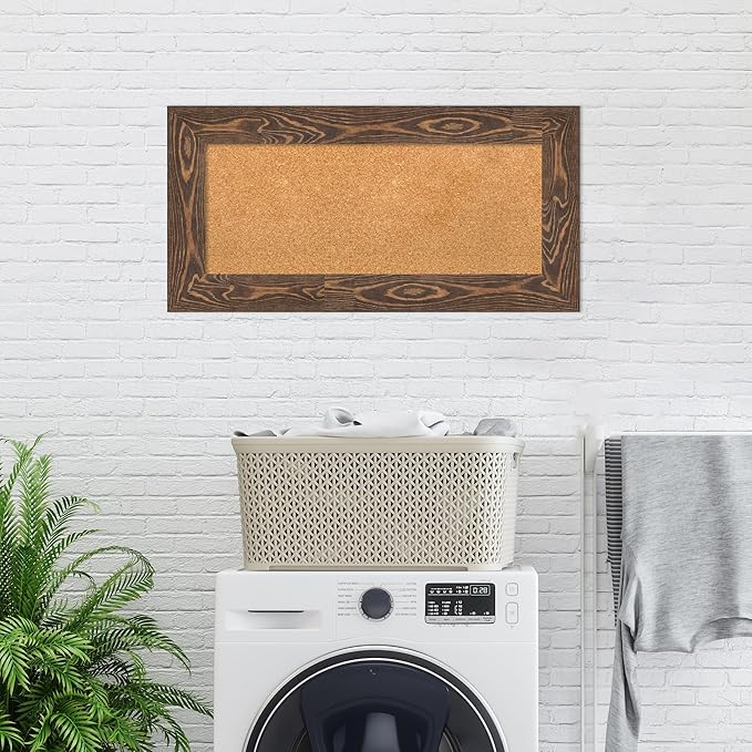 Amanti Art Natural Cork Board for Wall, 18x36 Vision Board with Brown Wood Frame, Medium Corkboard Office Decor for Home Organization, Country Rustic Corkboard Pinboard to Display Items for Home