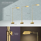 O’Bright Arcadia - Pharmacy Floor Lamp, Full Range Dimming, Swing Arm Task Lamp, E26 Socket, Bulb Replaceable, Adjustable Height 47” to 55”, 360° Rotatable Shade, All-Metal Design, Antique Brass