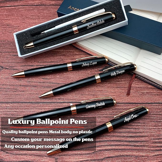 Ancolo Personalized Business Pens - Black Ink with 10 Extras Refills 5 Gift Boxed - Custom with Your Name or Message, Perfect for Students/Teacher/Manager/Lawyer/Professor 5PCS/Pack