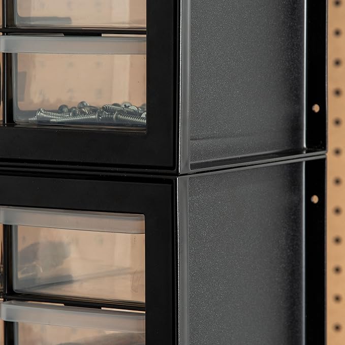 IRIS USA Screw Tool Organizer Small Parts Cabinet, 44-Drawer, Electronics Hardware Nuts and Bolts Plastic Storage Drawers Garage Storage, Stackable Bead Craft Organizer Building Bricks Sorter, Black