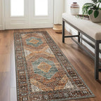 GENIMO 2x10 Runner Rugs for Hallway, Machine Washable Non Slip Vintage Rugs, Low Pile Lightweight Soft Print Rug for enrtyway, Corridor, Home Office, Kitchen, Vintage Brown/Blue