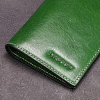 Slim Leather Credit Card Holder for Men & Women 8cc, Italian Calfskin (Green Vegetable-Tanned Leather)
