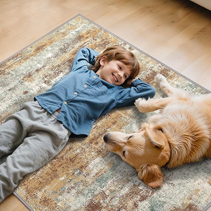 Office Chair Mat for Hardwood Tile Floor, Abstract 36"X 48" Desk Mats for Office Chair on Rolling Chairs Carpet, Desk Anti-Slip 1/5" Thick Rug for Computer Chair, Thin Low-Pile Floor Mat, Orange Sage