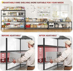 REIBII 55.5''W Heavy Duty Metal Shelves with Wheels - 4PCS Adjustable Garage Storage Rack, 75.6" H X 55.5''W X 24" D