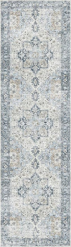 GENIMO Runner Rug 2'6"x7, Non Slip Vintage Hallway Runner Rugs, Low Pile Lightweight Machine Washable Mat for Hallway, Entryway, Bedroom, Kitchen and Corridor, Blue