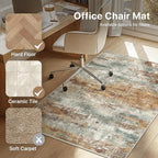 Office Chair Mat for Hardwood Tile Floor, Abstract 48"X 60" Desk Mats for Office Chair on Rolling Chairs Carpet, Desk Anti-Slip 1/5" Thick Rug for Computer Chair, Thin Low-Pile Floor Mat, Orange Sage