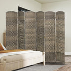 HOMCOM 6 Panel Room Divider, 6' Tall Folding Privacy Screen, Hand-Woven Freestanding Wall Partition for Home Office, Bedroom, Dark Rustic Oak