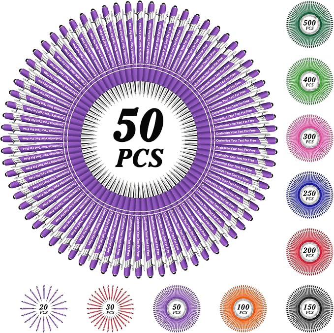 Max 500 Pcs Personalized Pens Bulk, Custom Pens with Free Engraving, Customized Stylus Tip Ballpoint Pen with Your Name Massage Text for School Office Business Graduation Anniversaries-50 Packs