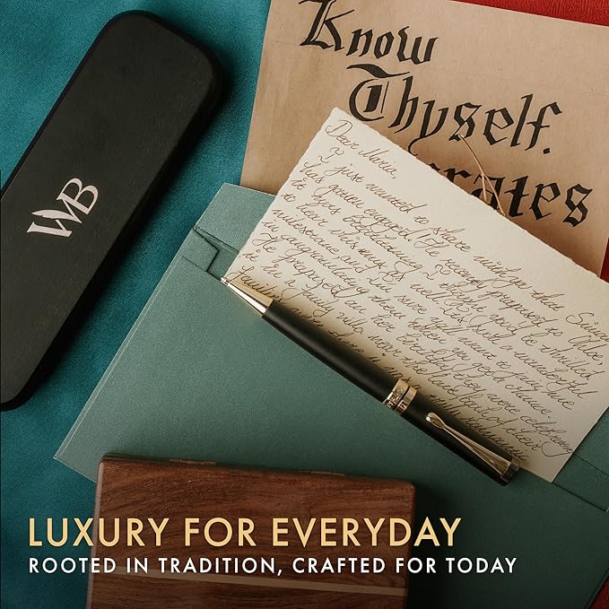 Wordsworth and Black Ballpoint Pen Set - Stunning Luxury Pen Bamboo Blackwood Gold Finish, Refillable, Best Ball Pen for Men & Women, Black Ink Refill, Elegant, Point Pen