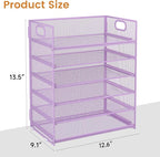 Subekyu 6 Tier Paper File Tray Organizer for Desk, Purple Mesh Desk Letter Paper File Folder Accessories Sorter Organizer with Handle, Stackable Slide Tray for Office, Home or School Supplies Storage