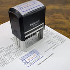 MaxMark Large Self-Inking Rubber Date Office Stamp with Entered Phrase & Date - Blue Ink, 12-Year Band - Style 5