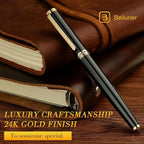 BEILUNER Black Fountain Pen,Stunning Luxury Pens with 24K Gold Accents, Gorgeous 24K Gilded Nib(Extra Fine), Fancy Pen Gift for Men&Women -Ink Converter-Elegant, Reliable,Christmas Presents, Nice Pen