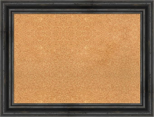 Amanti Art Natural Cork Board for Wall, 25x33 Vision Board with Black Wood Frame, Medium Corkboard Office Decor for Home Organization, Rustic Farmhouse Corkboard Pinboard to display items for home