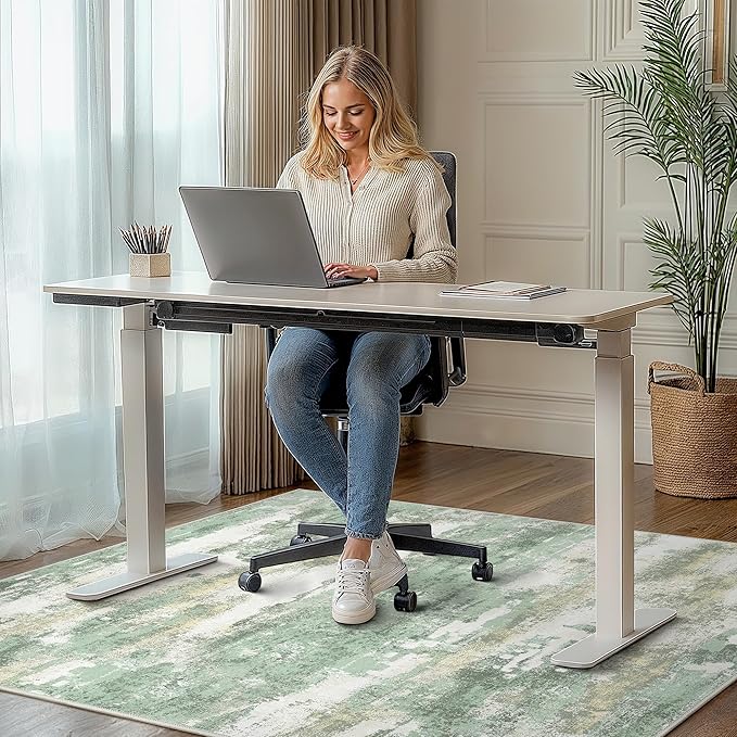 Office Chair Mat for Hardwood Tile Floor, Abstract 36"X 60" Desk Mats for Office Chair on Rolling Chairs Carpet, Desk Anti-Slip 1/5" Thick Rug for Computer Chair, Thin Low-Pile Floor Mat, Green