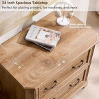 T4TREAM 34" Lateral File Cabinet with 2 Drawers, Farmhouse Filing Cabinet with 34" Wide Wooden Tabletop & Smooth Rails, Holds Letter/Legal, Hexagonal Design & Framed Drawer Fronts, Light Knotty Oak