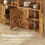 IRONCK Industrial Bookshelves and Bookcases with Doors Floor Standing 6 Shelf Display Storage Shelves 70 in Tall Bookcase for Home Office, Living Room