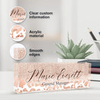Personalized Name Plate for Desks, Custom Desk Name Plates, Acrylic Name Plate Office Desk Accessories, Personalized Office Gifts for Coworkers Teachers, Employee Appreciation Gifts (B-Leopard Print)