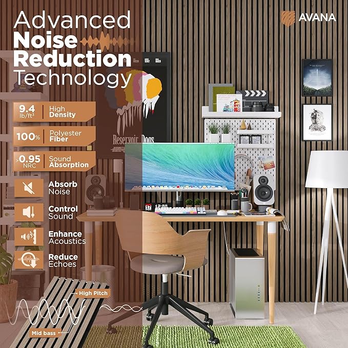 Avana Acoustic Wood Wall Panels – 94.4 x 12.6 Inch Natural Walnut Acoustic Panels 2 PCs – Wall Panels For Interior Wall Decor For Homes, Offices, Studios – Pleasing Decorative Wood Panels For Wall