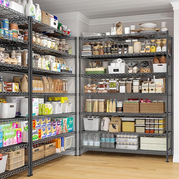 82.6H Metal Shelving Unit 7 Tier Storage Shelves Adjustable Wire Shelving Metal Wire Shelf Pantry Shelves Commercial Rack for Kitchen Pantry Utility Room Garage 45" W x 82.6''H x 13.5" D, Black