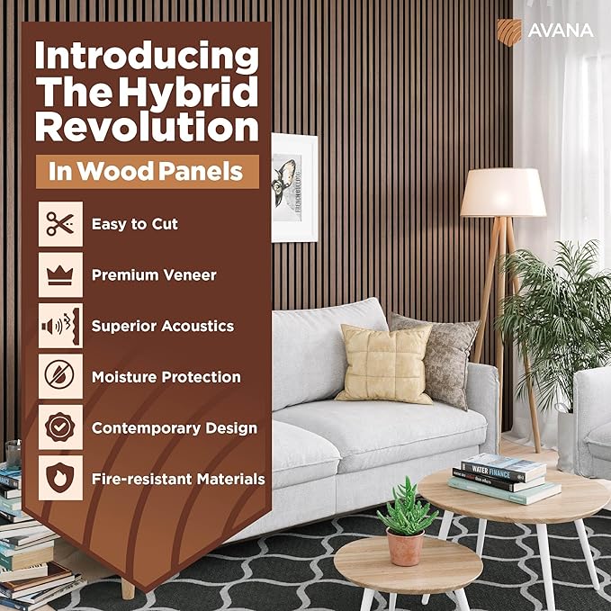 Avana Modern Acoustic Wood Wall Panels – 94.4 x 12.6 Inch Walnut Acoustic Panels 1 PC – Wall Panels For Interior Wall Decor For Homes, Offices, Studios – Sturdy & Durable Wood Panels For Wall