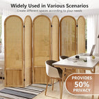 Asnefeli 6 Panels Room Divider, Folding Privacy Screen, Foldable Wood Rattan Room Divider Panel, Portable Partition Screen Wall Divider for Room Separation Bedroom Home Office Garden Terrace (Natural)