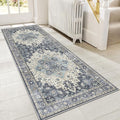 GENIMO 2'6"x8 Runner Rugs for Hallway, Machine Washable Non Slip Vintage Rugs, Low Pile Lightweight Soft Print Rug for enrtyway, Corridor, Home Office, Kitchen, Center Blue