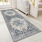 GENIMO 2'6"x8 Runner Rugs for Hallway, Machine Washable Non Slip Vintage Rugs, Low Pile Lightweight Soft Print Rug for enrtyway, Corridor, Home Office, Kitchen, Center Blue