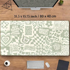 Boho Aesthetic Desk Mat Beige Retro Hippie Boho XXL Large Extended Gaming Green Sage Mouse Pad Women Gamer Girl Work Office Computer Deskmat Mousepad Laptop Keyboard Mat Desk Pad 31.5x15.75 in