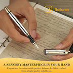 BEILUNER 315 Silver Chrome Fountain Pen,Stunning Luxury Pens with 24K Gold Accents, Gorgeous 24K Gilded Nib(Fine), Ink Converter,Fancy Pen Gift for Men&Women-Elegant, Office, Writing, Nice Design