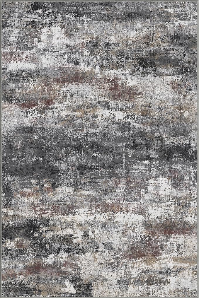 GENIMO No Crease Non Slip 8x10 Area Rugs for Living Room, Craft Woven Modern Abstract Rug, Soft Floor Carpet, Single-Piece Rugs for Bedroom, Dining Room, Office, Dark Gray Brown