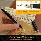 BEILUNER Black Fountain Pen,Stunning Luxury Pens with 24K Gold Accents, Gorgeous 24K Gilded Nib(Medium), Trustworthy Pen Gift for Men&Women -Ink Converter-Elegant, Reliable,Nice Pen for Writing