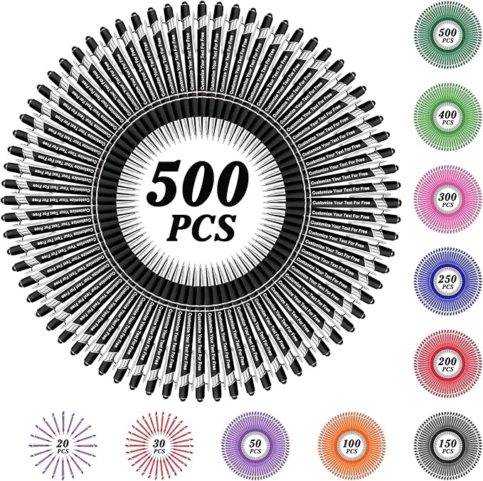 Max 500 Pcs Personalized Pens Bulk, Custom Pens with Free Engraving, Customized Stylus Tip Ballpoint Pen with Your Name Massage Text for School Office Business Graduation Anniversaries-500 Packs