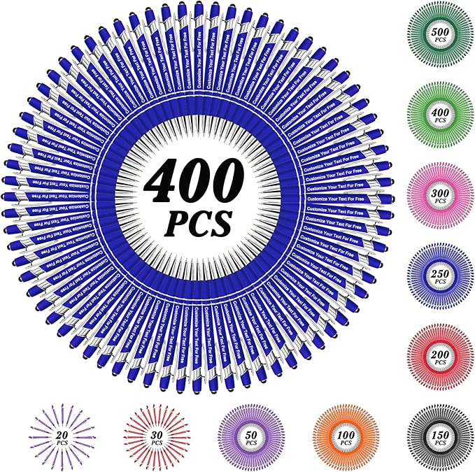 Max 500 Pcs Personalized Pens Bulk, Custom Pens with Free Engraving, Customized Stylus Tip Ballpoint Pen with Your Name Massage Text for School Office Business Graduation Anniversaries-400 Packs