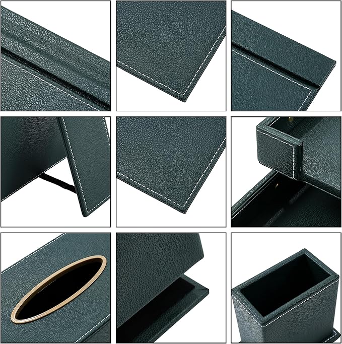 RitPin Desk Set, 11-Piece All-in-One – Executive Desk Accessories & Office Supplies, Leather Desk Organizer with Desk Pad & Blotter, 2-Tier Letter Tray, Luxury Office Desk Decor & Boss Gifts (Green)