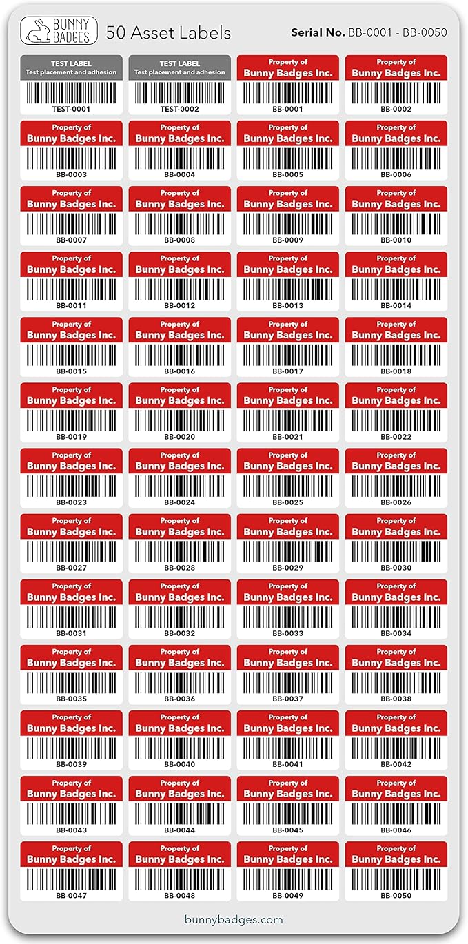 Custom Asset Tags - Asset Labels with Barcodes - 1.2” x 0.7” (100-5000 Labels)