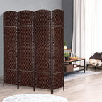 HOMCOM Room Divider, 4 Panel Folding Privacy Screen, 6FT Tall Portable Wicker Weave Partition Wall Divider for Bedroom, Home Office, Brown