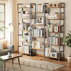 SUPERJARE Triple 5 Tier Bookshelf, Bookcase with 14 Open Display Shelves, Wide Book Shelf Book Case for Home & Office, Rustic Brown