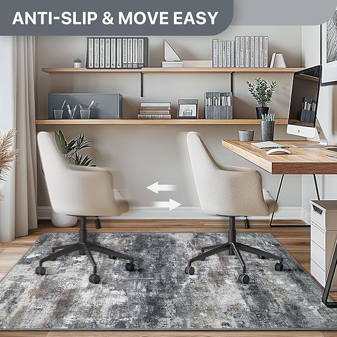 Office Chair Mat for Hardwood Tile Floor, Abstract 36"X 60" Desk Mats for Office Chair on Rolling Chairs Carpet, Desk Anti-Slip 1/5" Thick Rug for Computer Chair, Thin Low-Pile Floor Mat, Dark Gray