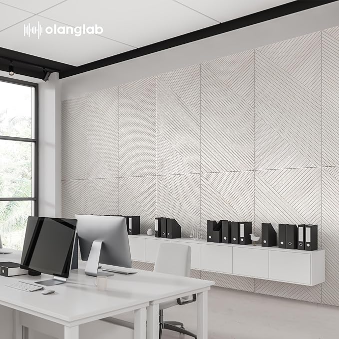 Olanglab Peel and Stick Wall Panels 4 Pack, 47.2 x 23.6 per Wall Panels, Acoustic Wall Panels, Sound Absorbing Wall Art for Home Studio and Office, Light Ash Wood Pattern, Geometric Lines
