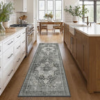 GENIMO 2x12 Runner Rugs for Hallway, Machine Washable Non Slip Vintage Rugs, Low Pile Lightweight Soft Print Rug for enrtyway, Corridor, Home Office, Kitchen, Charcoal Gray