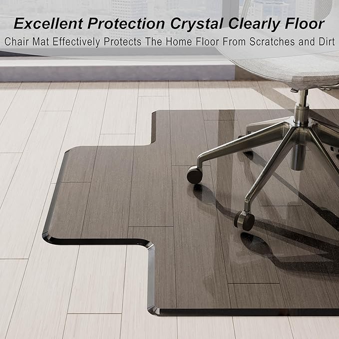 MESAILUP Beveled Edge Irregular Office Chair Mat with Lip for Carpet or Hardwood Floor Crystal Grey 36" x 48" Smooth Glide and Easy Roll On/Off, Heavy Duty and Non-Slip Floor Chair Mat with Lip