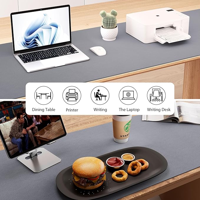Aothia Leather Desk Pad Protector, Office Desk Mat, Large Mouse Pad, Laptop Desk Pad, Non-Slip PU Leather Desk Blotter, Waterproof Desk Writing Pad for Office and Home (Light Grey, 47" x 24")
