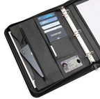 Forevermore Portfolios Portfolio Organizer - 3 Ring Binder with Notepad - 1.5 Inch Rings - Zippered Storage Pockets for Papers, Travel Documents, Presentation Folder, Cards, Passport, Tickets - Black