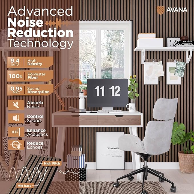 Avana Acoustic Wood Wall Panels – 47.2 X 12.6 Inch Walnut Acoustic Panels 1 PC – Wall Panels For Interior Wall Decor for Homes, Offices, Studios – Modern Sturdy And Durable Wood Panels For Wall
