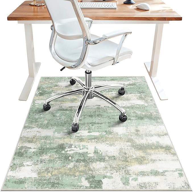 Office Chair Mat for Hardwood Tile Floor, Abstract 36"X 60" Desk Mats for Office Chair on Rolling Chairs Carpet, Desk Anti-Slip 1/5" Thick Rug for Computer Chair, Thin Low-Pile Floor Mat, Green