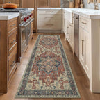 GENIMO 2x5 Runner Rugs for Hallway, Machine Washable Non Slip Vintage Rugs, Low Pile Lightweight Soft Print Rug for enrtyway, Corridor, Home Office, Kitchen, Bordeaux