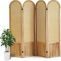 Asnefeli Room Divider 4 Panel, Folding Privacy Screen, Foldable Wood Divider Room Dec, Rattan Room Divider, Portable Partition Screen, Wall Divider for Room Separation Bedroom Home Office (Natural)