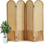 Asnefeli Room Divider 4 Panel, Folding Privacy Screen, Foldable Wood Divider Room Dec, Rattan Room Divider, Portable Partition Screen, Wall Divider for Room Separation Bedroom Home Office (Natural)