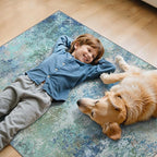 Office Chair Mat for Hardwood Tile Floor, Abstract 48"X 60" Desk Mats for Office Chair on Rolling Chairs Carpet, Desk Anti-Slip 1/5" Thick Rug for Computer Chair, Thin Low-Pile Floor Mat, Blue Green