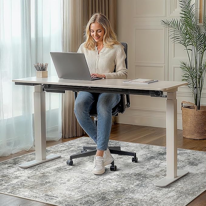 Office Chair Mat for Hardwood Tile Floor, Abstract 48"X 60" Desk Mats for Office Chair on Rolling Chairs Carpet, Desk Anti-Slip 1/5" Thick Rug for Computer Chair, Thin Low-Pile Floor Mat, Slate